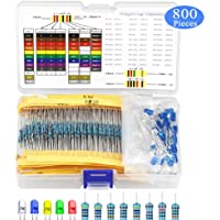 WayinTop Kit de 5mm LED Emisores Diodos &amp- Resistencias para Arduino- 600 Piezas Resistencias de 10 ohmios a 1 MOhm con…